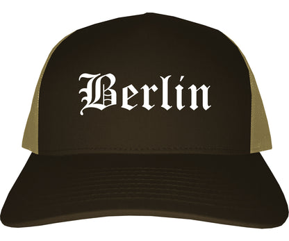 Berlin Wisconsin WI Old English Mens Trucker Hat Cap Brown
