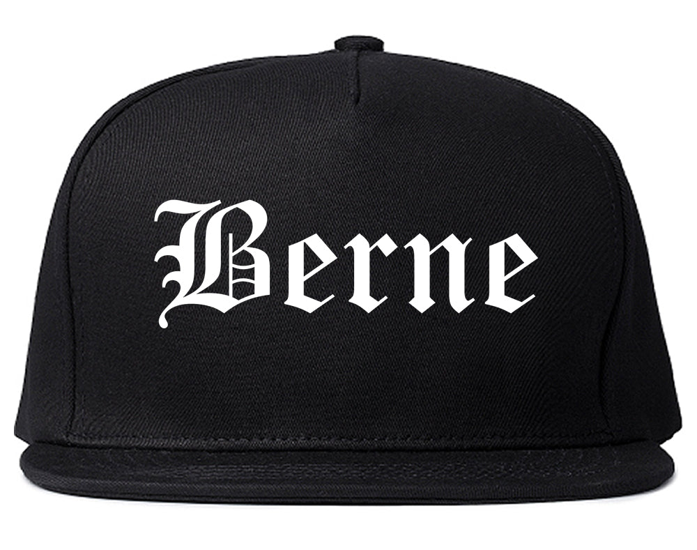 Berne Indiana IN Old English Mens Snapback Hat Black