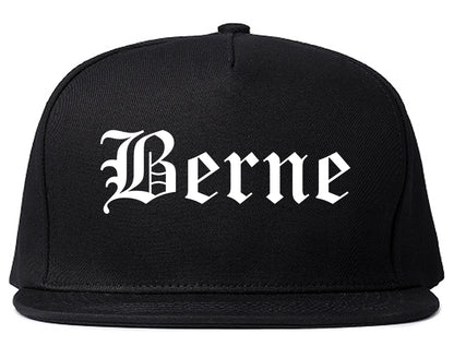 Berne Indiana IN Old English Mens Snapback Hat Black