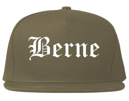 Berne Indiana IN Old English Mens Snapback Hat Grey