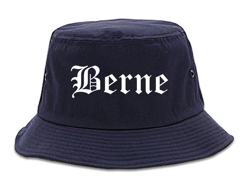 Berne Indiana IN Old English Mens Bucket Hat Navy Blue