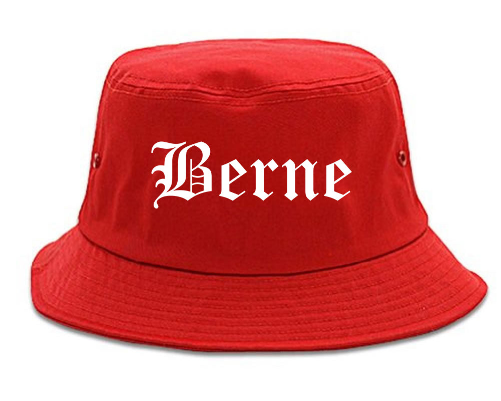 Berne Indiana IN Old English Mens Bucket Hat Red