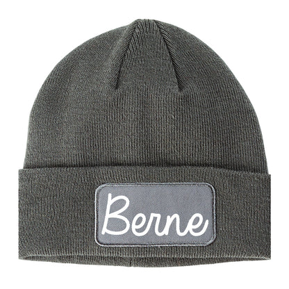 Berne Indiana IN Script Mens Knit Beanie Hat Cap Grey