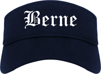 Berne Indiana IN Old English Mens Visor Cap Hat Navy Blue