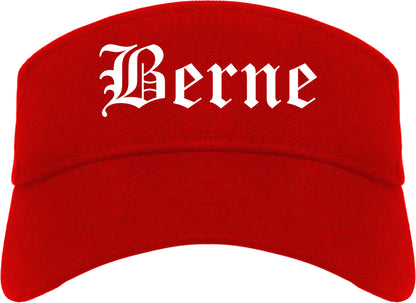 Berne Indiana IN Old English Mens Visor Cap Hat Red