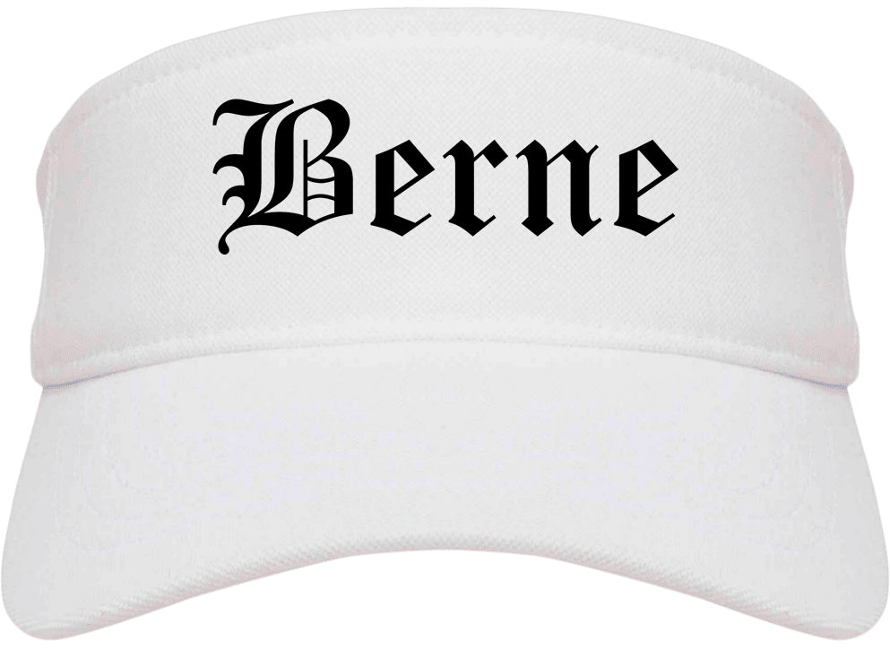 Berne Indiana IN Old English Mens Visor Cap Hat White