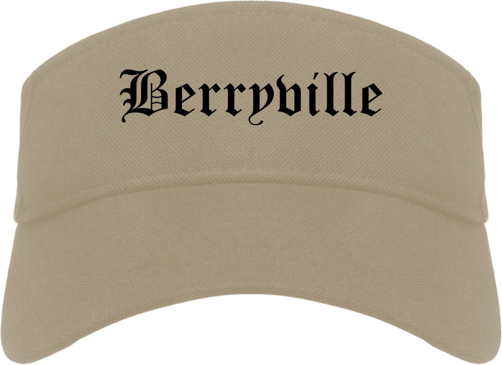 Berryville Arkansas AR Old English Mens Visor Cap Hat Khaki