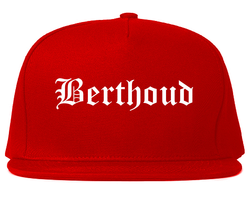Berthoud Colorado CO Old English Mens Snapback Hat Red