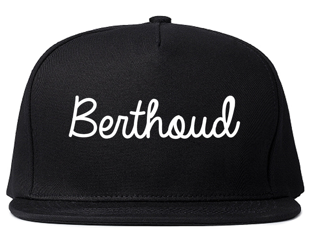 Berthoud Colorado CO Script Mens Snapback Hat Black