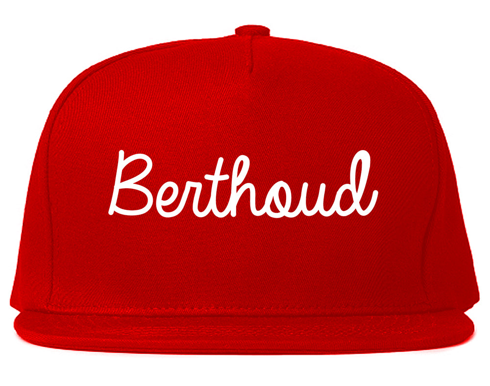 Berthoud Colorado CO Script Mens Snapback Hat Red