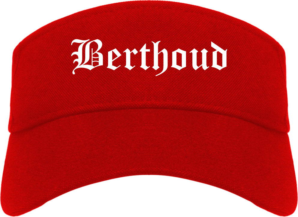 Berthoud Colorado CO Old English Mens Visor Cap Hat Red