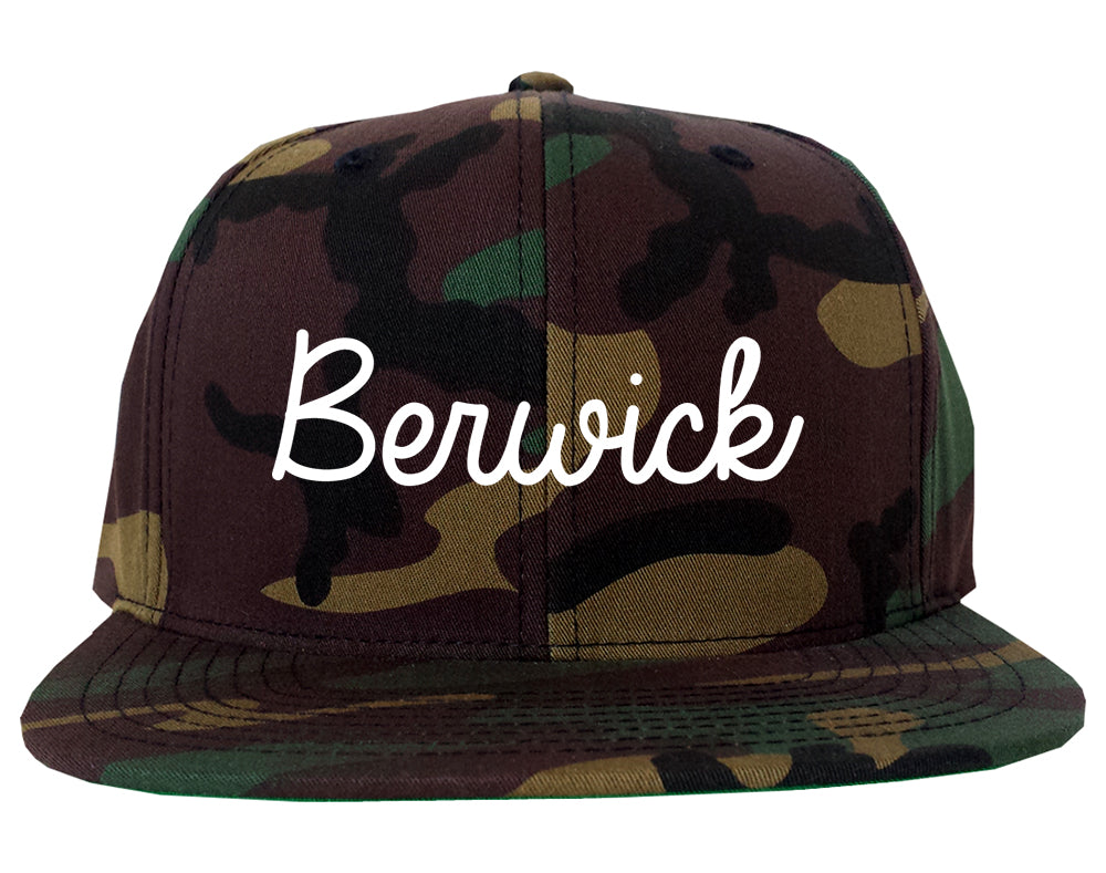 Berwick Pennsylvania PA Script Mens Snapback Hat Army Camo