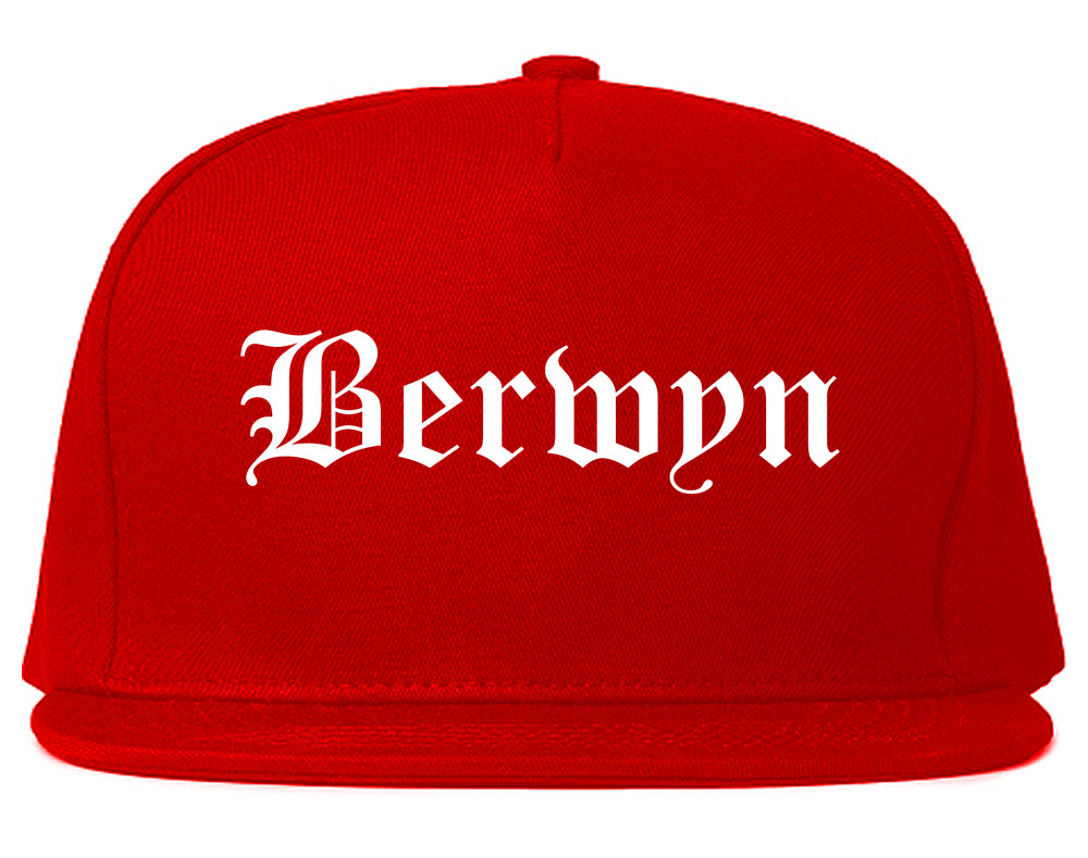 Berwyn Illinois IL Old English Mens Snapback Hat Red