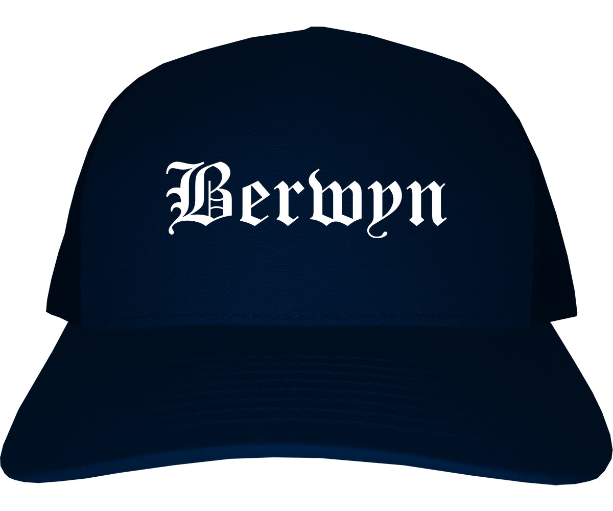 Berwyn Illinois IL Old English Mens Trucker Hat Cap Navy Blue