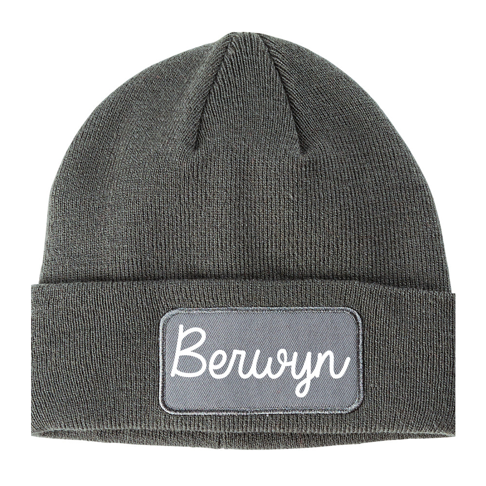 Berwyn Illinois IL Script Mens Knit Beanie Hat Cap Grey