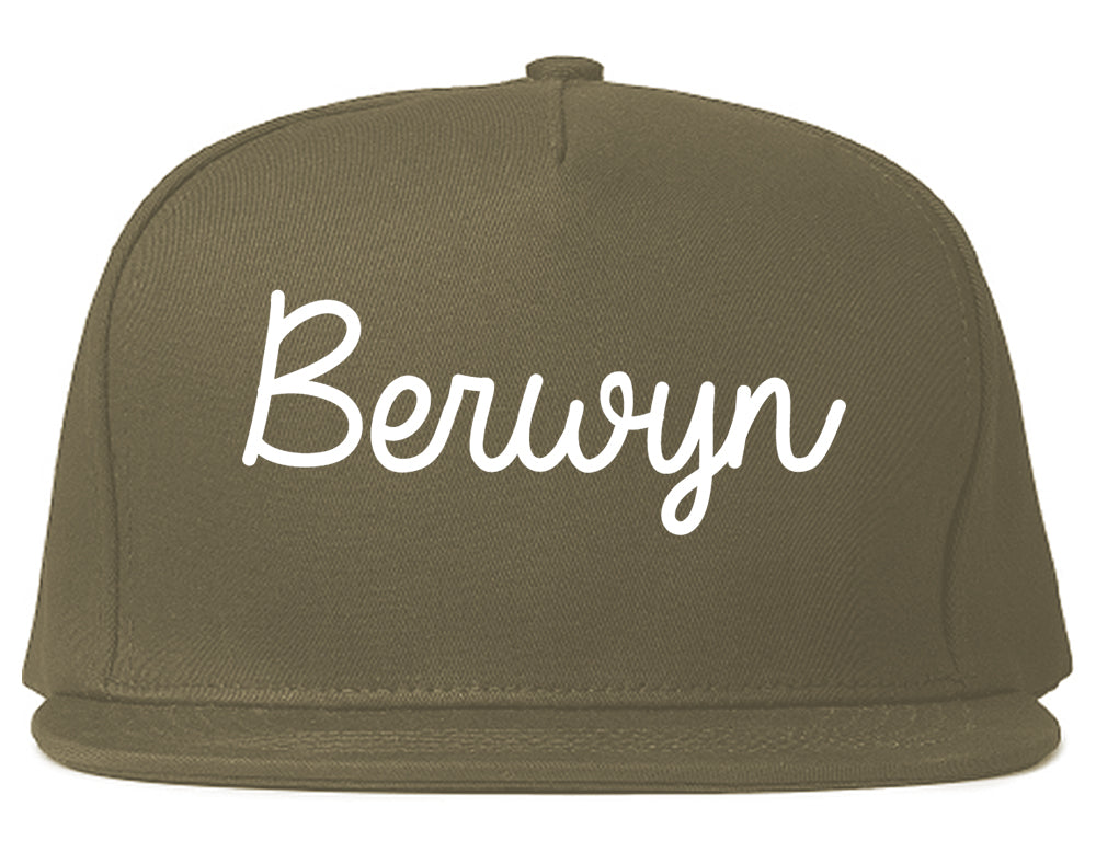 Berwyn Illinois IL Script Mens Snapback Hat Grey