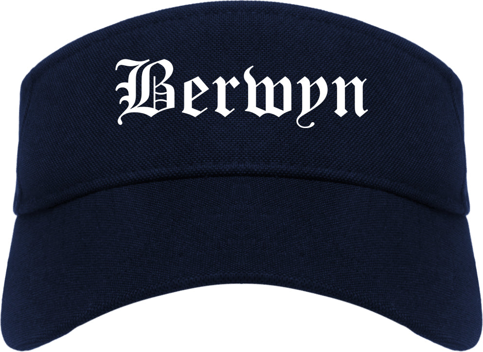Berwyn Illinois IL Old English Mens Visor Cap Hat Navy Blue