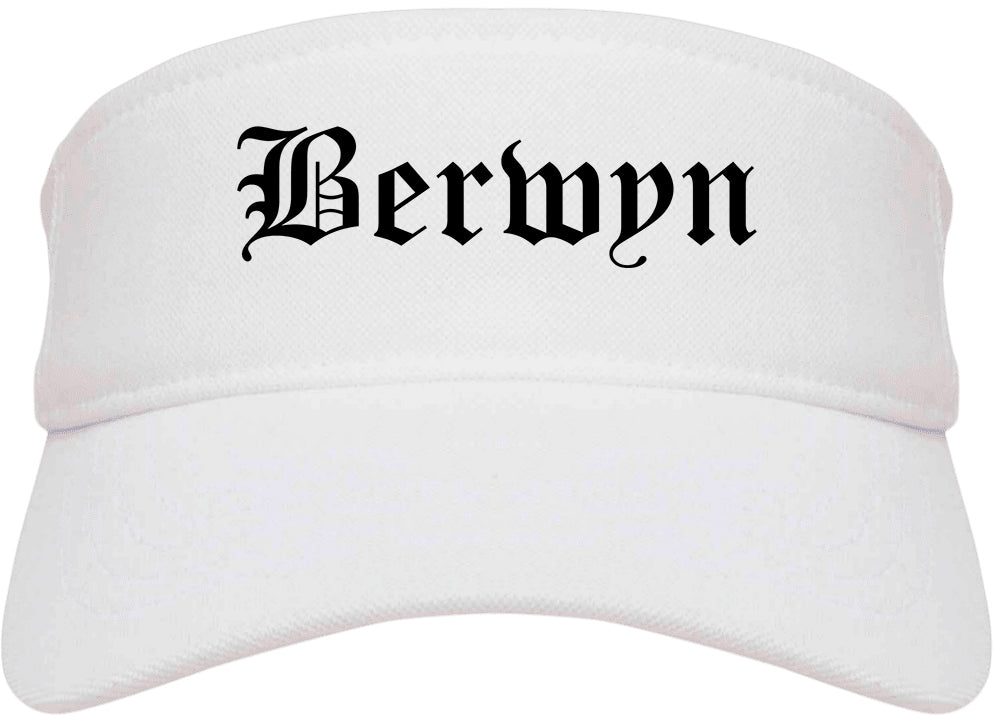 Berwyn Illinois IL Old English Mens Visor Cap Hat White