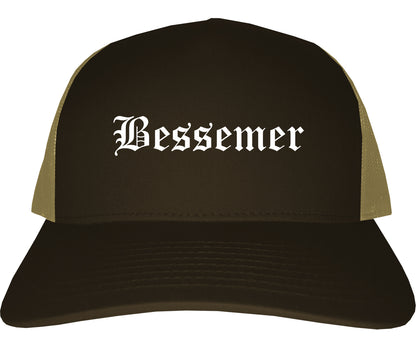Bessemer Alabama AL Old English Mens Trucker Hat Cap Brown