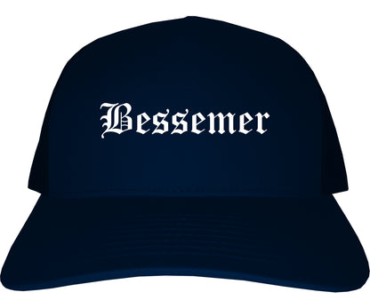 Bessemer Alabama AL Old English Mens Trucker Hat Cap Navy Blue
