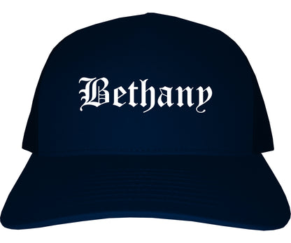 Bethany Oklahoma OK Old English Mens Trucker Hat Cap Navy Blue