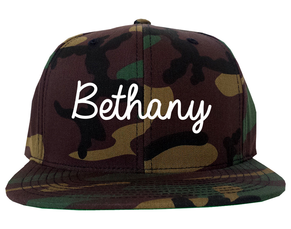 Bethany Oklahoma OK Script Mens Snapback Hat Army Camo