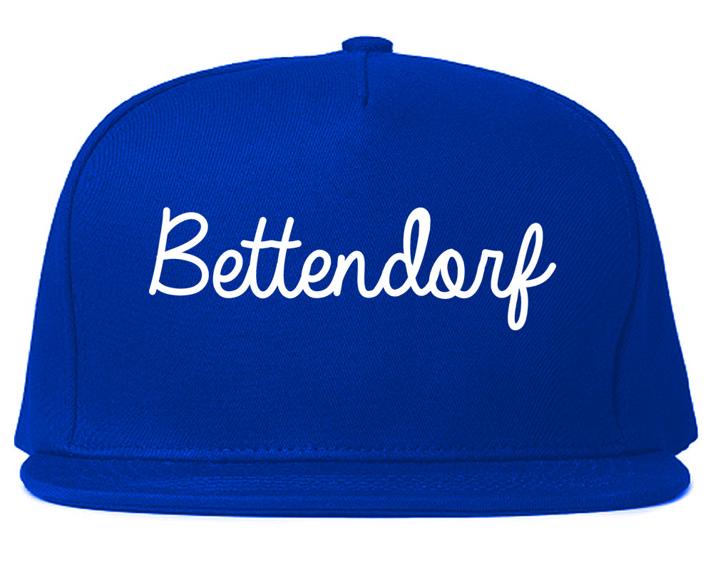 Bettendorf Iowa IA Script Mens Snapback Hat Royal Blue