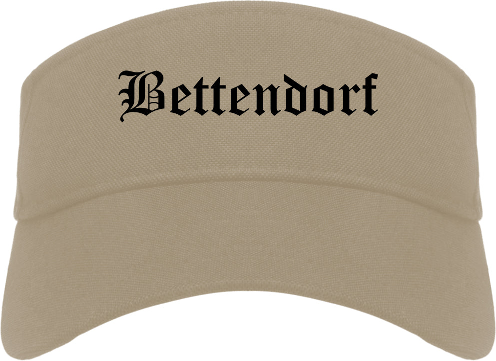 Bettendorf Iowa IA Old English Mens Visor Cap Hat Khaki