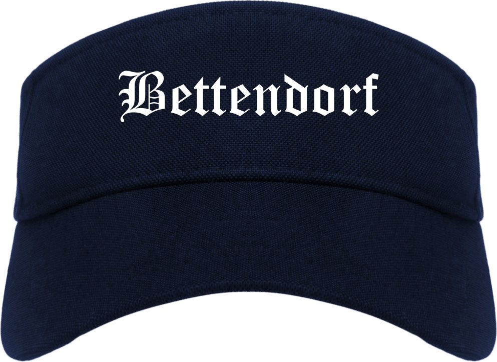 Bettendorf Iowa IA Old English Mens Visor Cap Hat Navy Blue