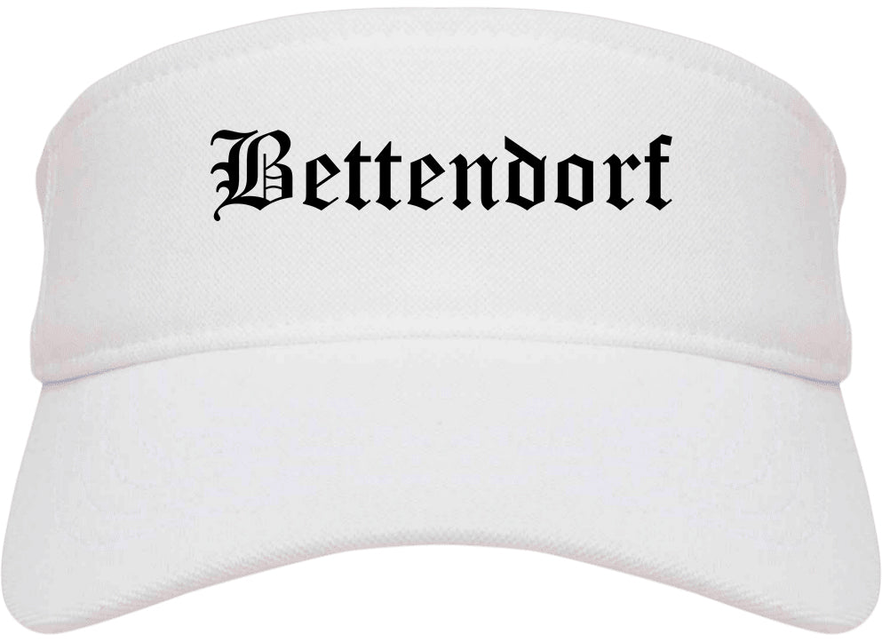 Bettendorf Iowa IA Old English Mens Visor Cap Hat White