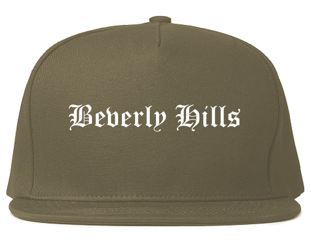 Beverly Hills California CA Old English Mens Snapback Hat Grey