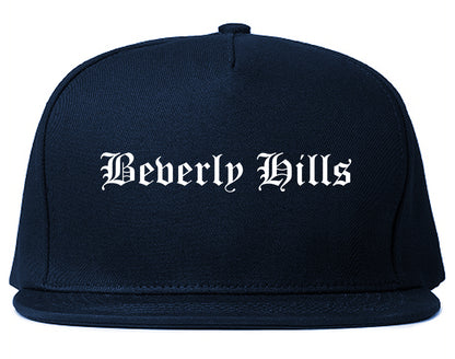 Beverly Hills California CA Old English Mens Snapback Hat Navy Blue