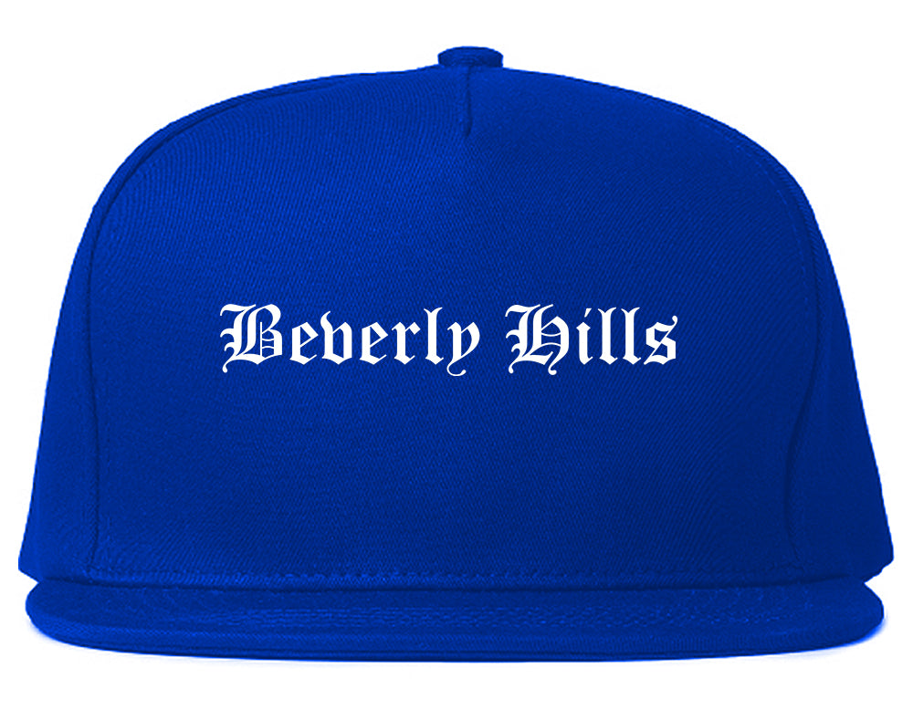 Beverly Hills California CA Old English Mens Snapback Hat Royal Blue