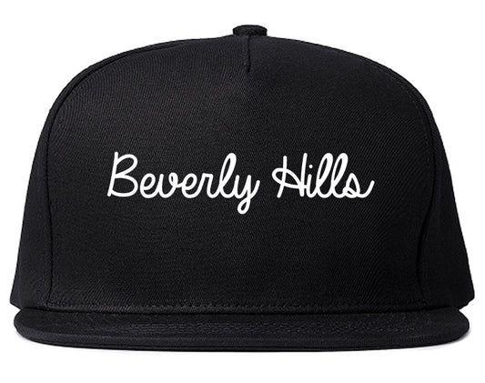 Beverly Hills California CA Script Mens Snapback Hat Black