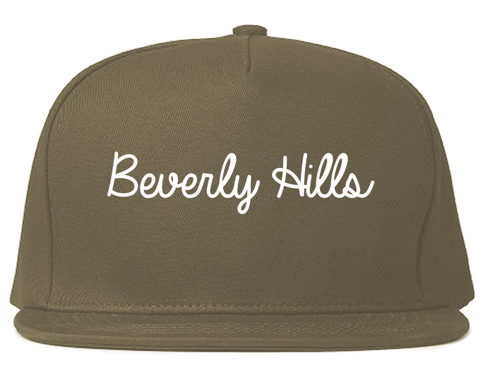 Beverly Hills California CA Script Mens Snapback Hat Grey