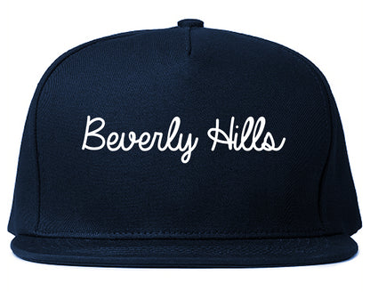 Beverly Hills California CA Script Mens Snapback Hat Navy Blue