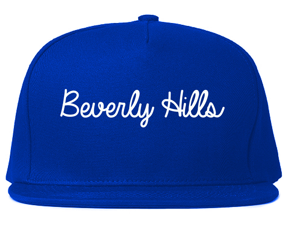 Beverly Hills California CA Script Mens Snapback Hat Royal Blue