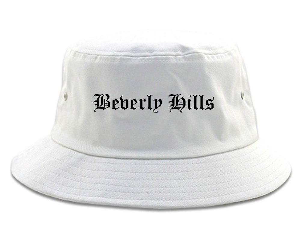 Beverly Hills California CA Old English Mens Bucket Hat White