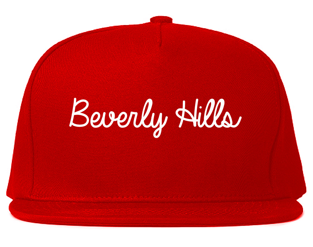 Beverly Hills Michigan MI Script Mens Snapback Hat Red