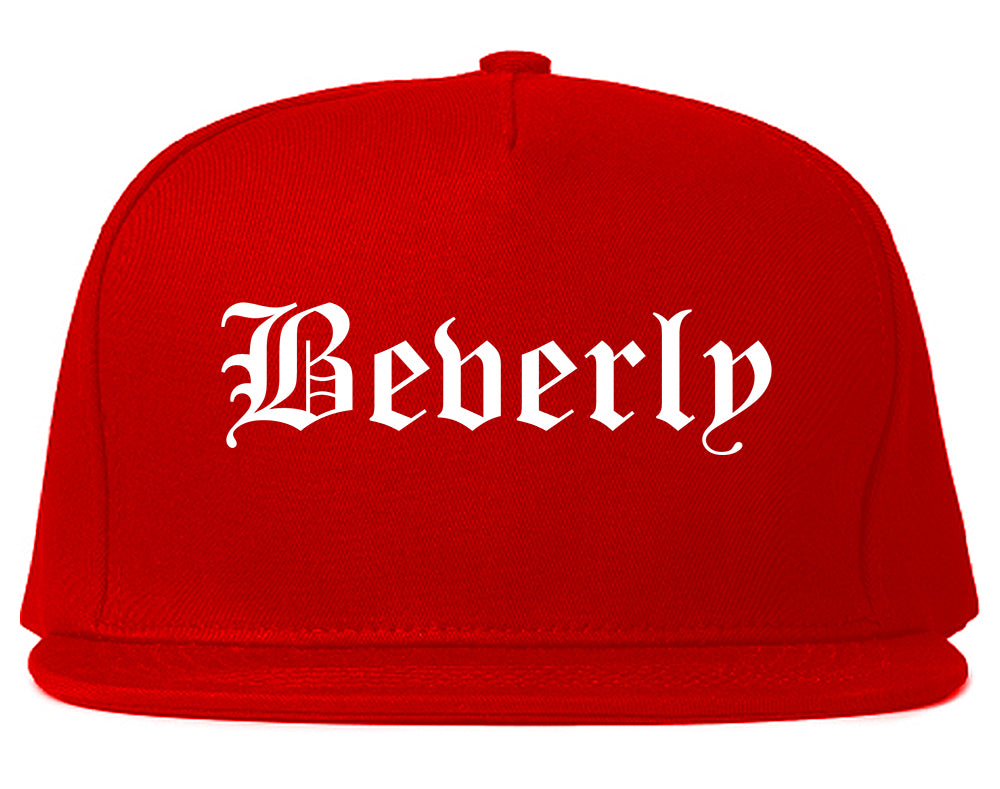 Beverly Massachusetts MA Old English Mens Snapback Hat Red