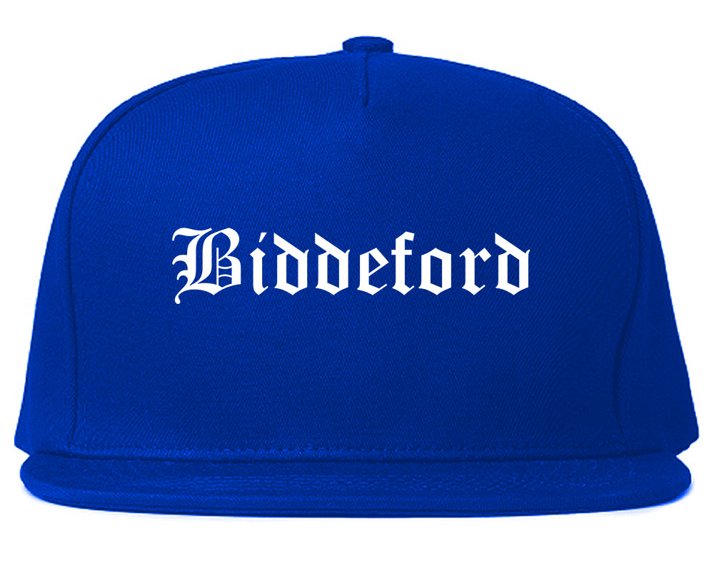 Biddeford Maine ME Old English Mens Snapback Hat Royal Blue