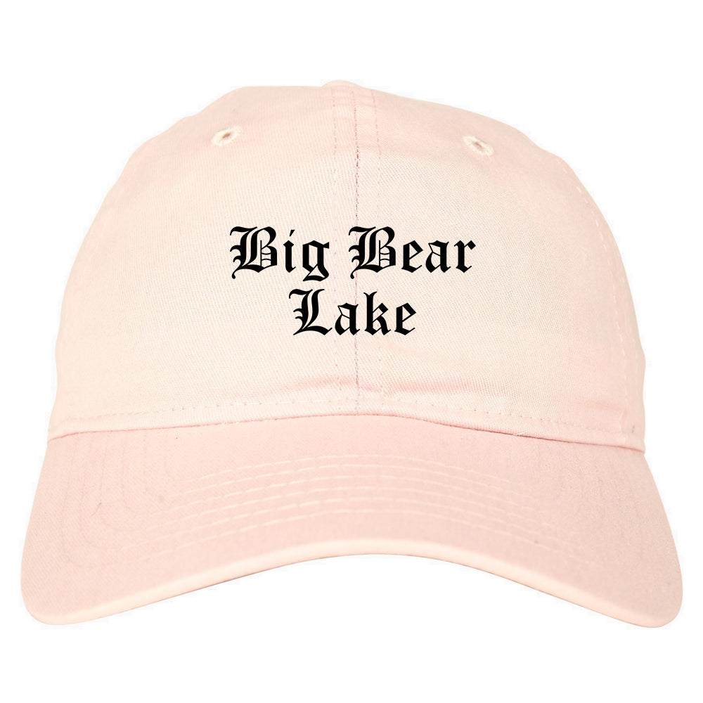 Big Bear Lake California CA Old English Mens Dad Hat Baseball Cap Pink