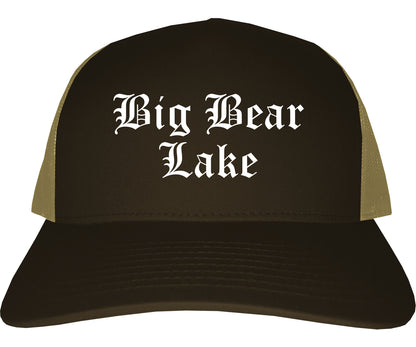 Big Bear Lake California CA Old English Mens Trucker Hat Cap Brown