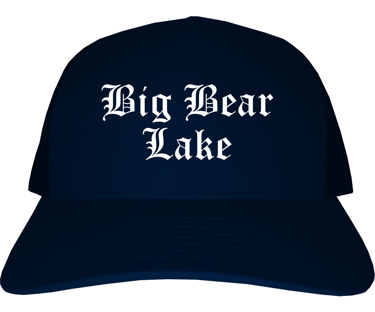 Big Bear Lake California CA Old English Mens Trucker Hat Cap Navy Blue