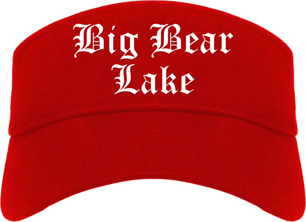 Big Bear Lake California CA Old English Mens Visor Cap Hat Red