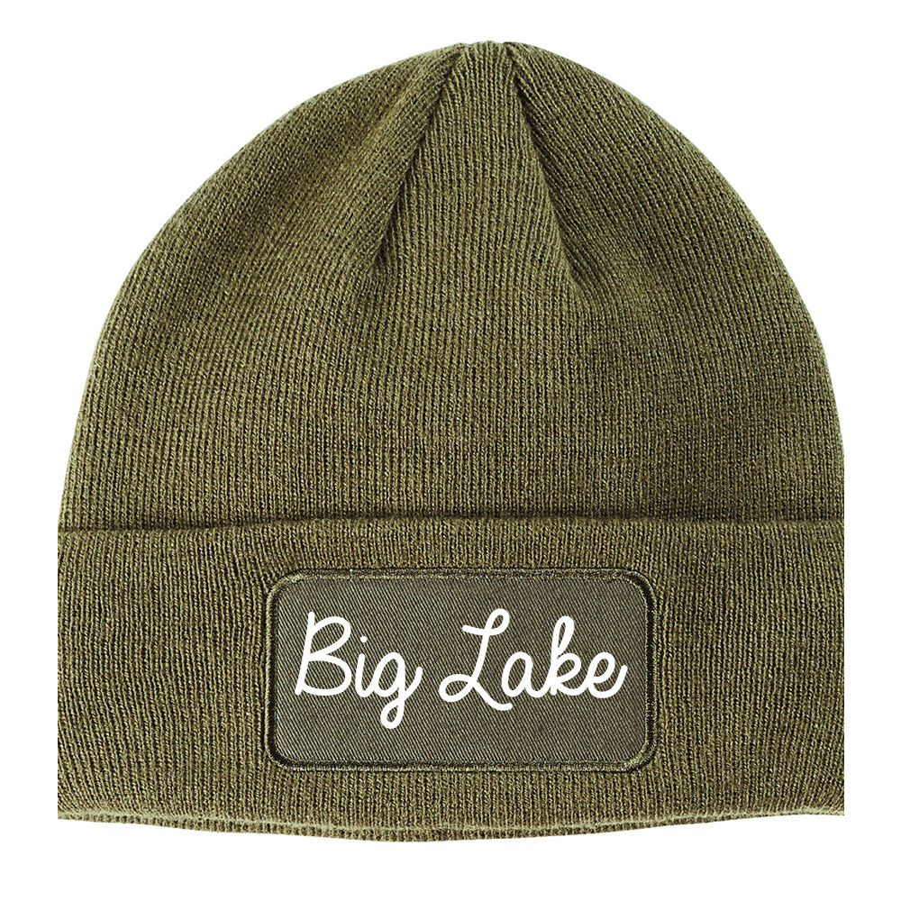 Big Lake Minnesota MN Script Mens Knit Beanie Hat Cap Olive Green
