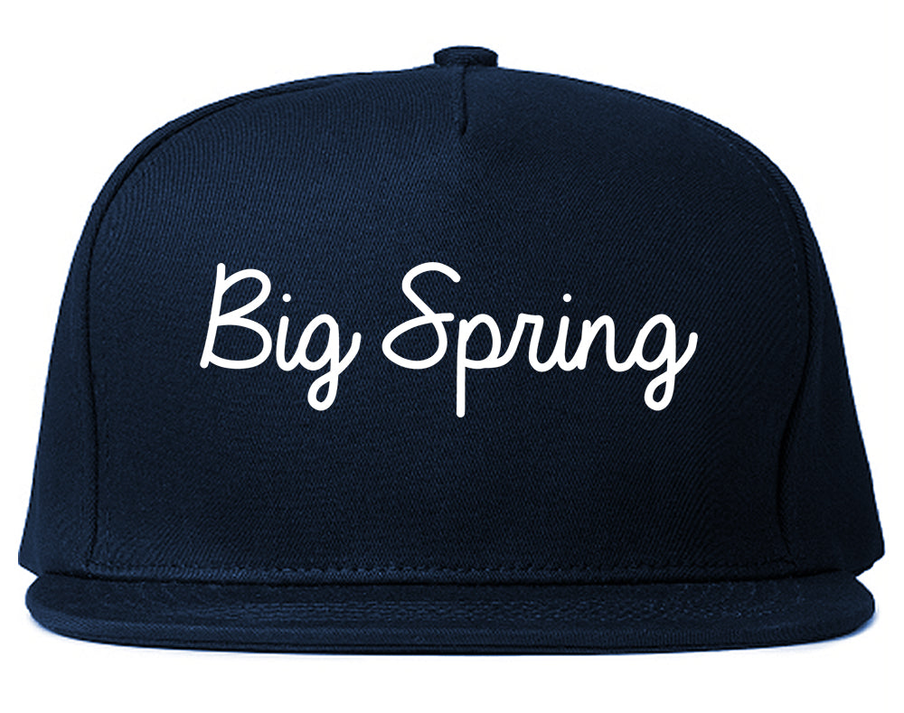 Big Spring Texas TX Script Mens Snapback Hat Navy Blue