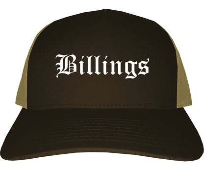 Billings Montana MT Old English Mens Trucker Hat Cap Brown