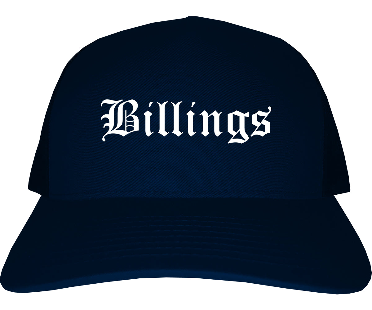Billings Montana MT Old English Mens Trucker Hat Cap Navy Blue