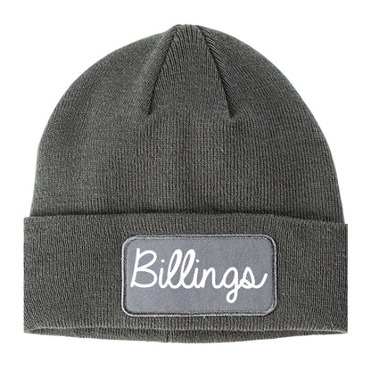Billings Montana MT Script Mens Knit Beanie Hat Cap Grey